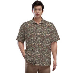Moths and Bugs Print Shirt: Gothic Witchy Lightweight Button-Up