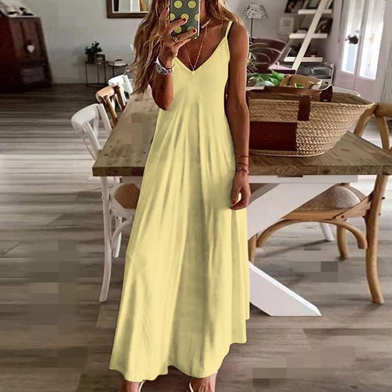 green emerald velvet dress Buy Butter-Yellow Cotton Midi Dress – Square Neck, Flowy Summer Wear main image 0