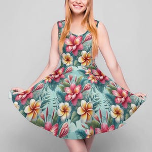 Hibiscus Floral Skater Dress: Sleeveless Cottagecore Vacation Outfit