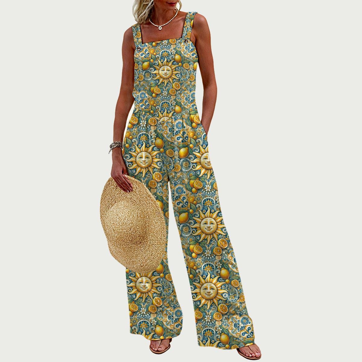Boho Sun Tile Wide Leg Jumpsuit: Women