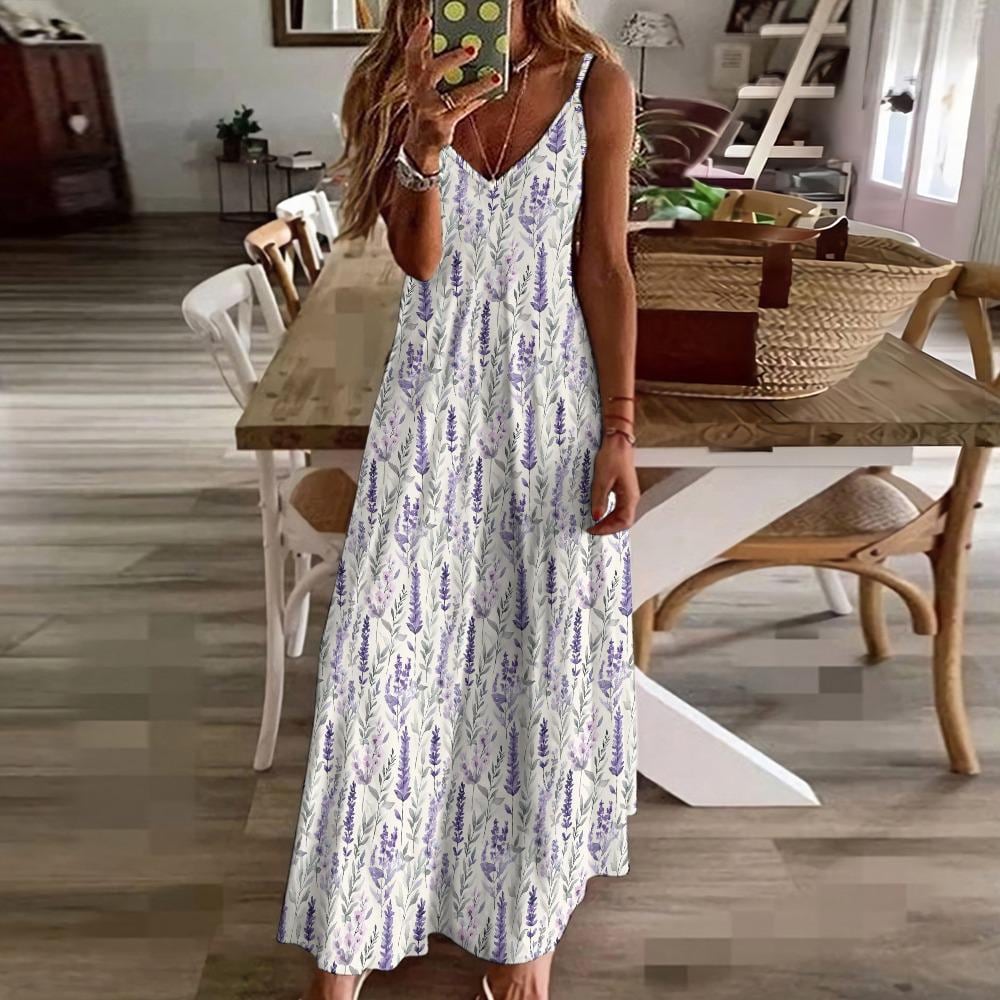 Lavender Maxi Dress: Flowy Spaghetti Strap Jersey Knit