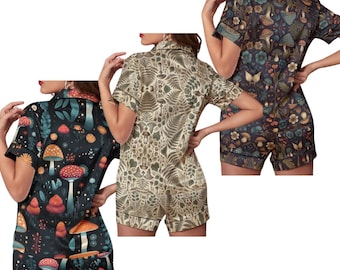 Conjunto de pijama Mushroom: Roupa de dormir em imitação de seda estilo cottagecore