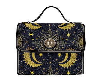 90s Y2K Celestial Sun Lock Bag - Black Shoulder Strap & Edging