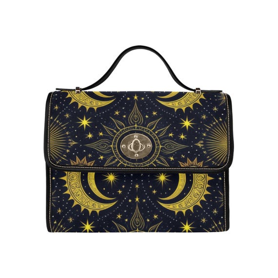 90s Y2K Celestial Sun Lock Bag - Black Shoulder Strap & Edging