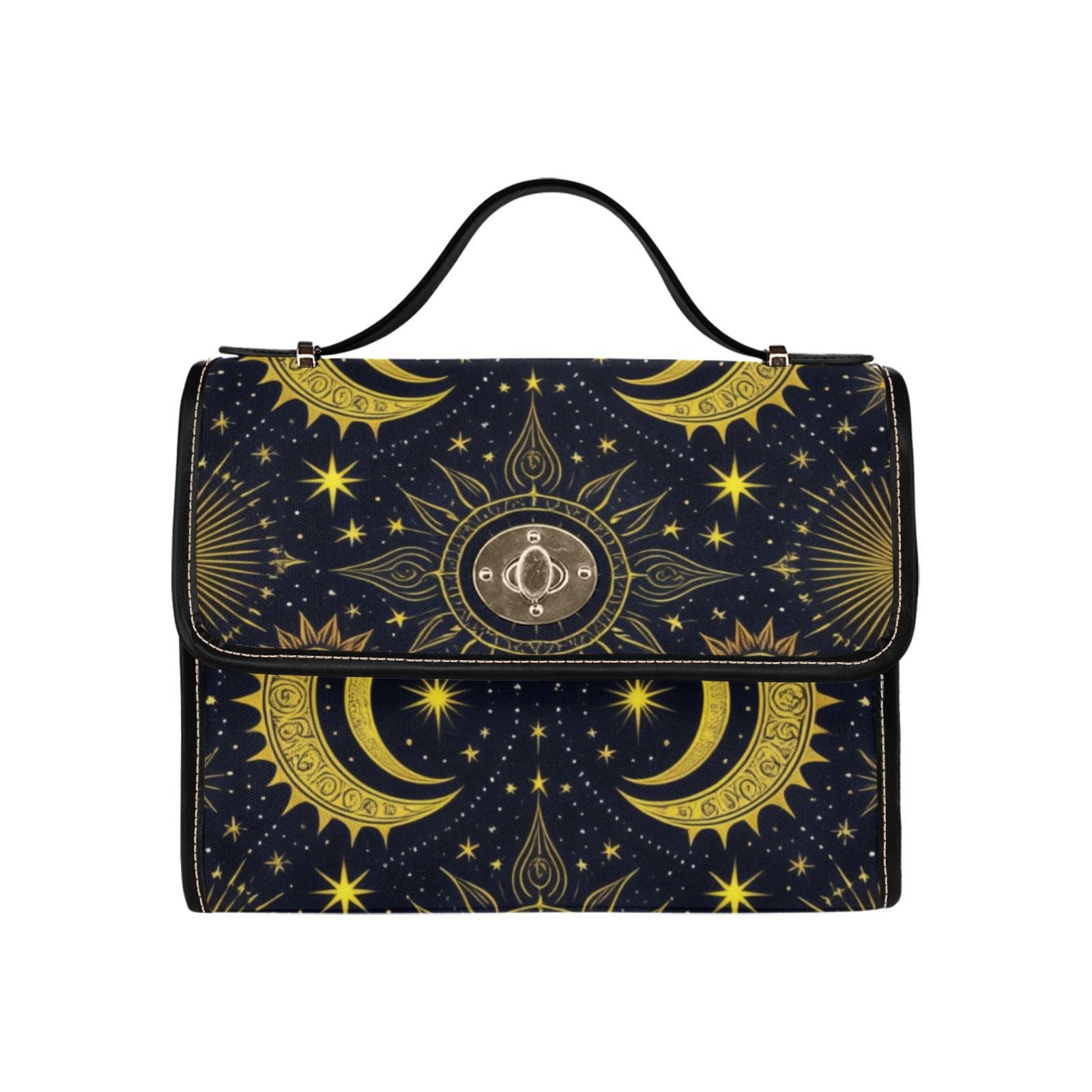 90s Y2K Celestial Sun Lock Bag - Black Shoulder Strap & Edging