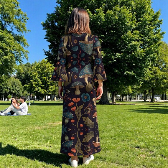 Mushroom Forest Maxi Dress: Milk Silk Cottagecore Gown