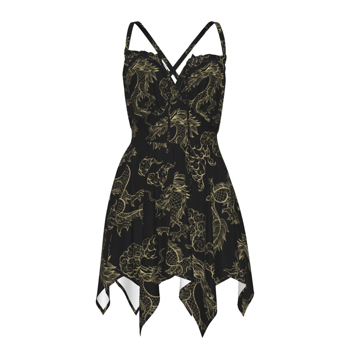 Black Dragon Print Women's Slip Dress | Sleeveless Beach Black Dragon Print Women's Slip Dress | Sleeveless Beach