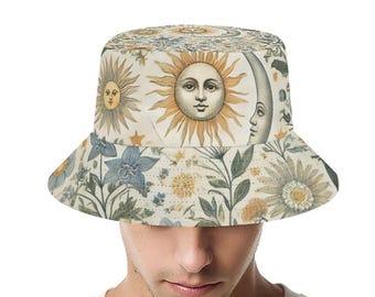 Vintage 90s Handmade Celestial Bucket Hat, Fabric Wide-brim  display picture 1