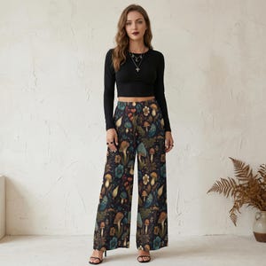 Mushroom Witchy Cottagecore Boho Women's Wide Leg Pants - High Waist Casual Summer Pants
