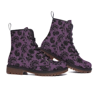 Paarse gotische Martin-laarzen voor dames, korte gevechtslaarzen van PU-leer, punk grunge enkellaarsjes, Alternatief Witchy-schoeisel, Gothic-modelaarzen, Gothic-modelaarzen