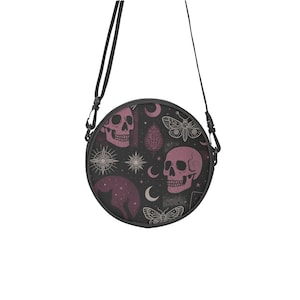 Bolso bandolera redondo "Hora de las Brujas" / Bolso bandolera de lona con forma de arco / Bolso de hombro gótico de bruja / Bolso Witchcore de gran capacidad