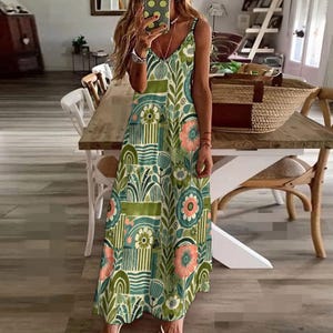 Floral Maxi Dress: Boho Mid-Century Modern Sling Ankle Long Dress