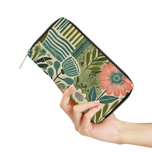 Floral Patchwork Mini Purse | Boho Botanical Zipper Wallet | PU Leather Flower Print Clutch | Cottagecore Aesthetic Small Wallet