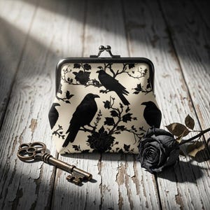 Carteira porta-moedas com fecho de beijo Crow Raven: Carteira gótica e bruxa