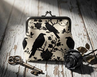 Crow Raven Kiss Lock Coin Purse: Gothic Witchy Wallet