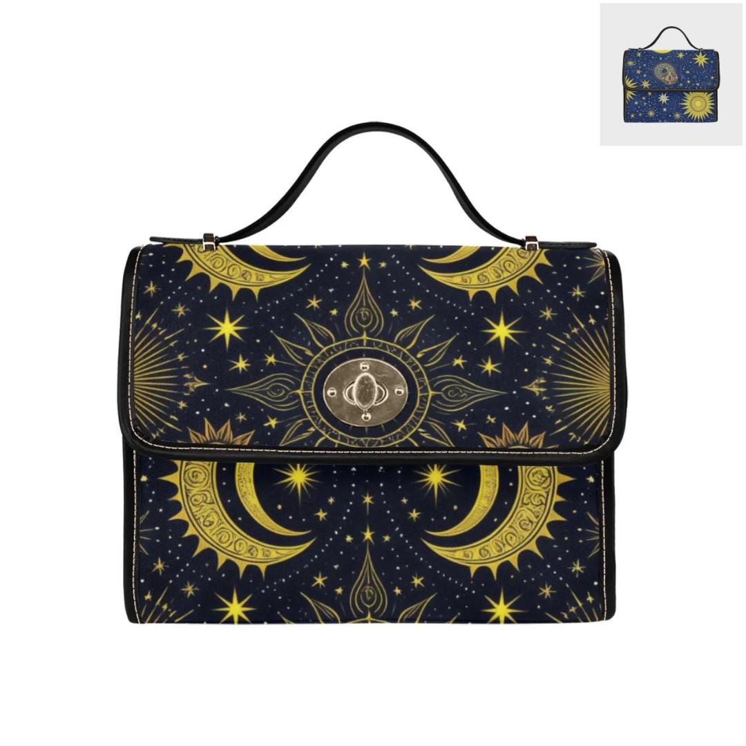 90s Y2K Celestial Sun Lock Bag - Black Shoulder Strap & Edging