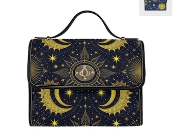 90s Y2K Celestial Sun Lock Bag - Black Shoulder Strap & Edging