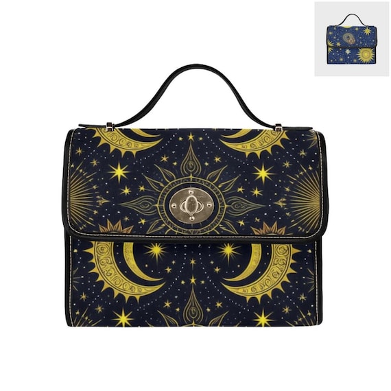 90s Y2K Celestial Sun Lock Bag - Black Shoulder Strap & Edging
