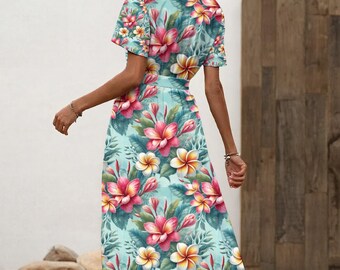 hawaii shirt dress Cora Spearman Hawaii WOMENS Monstera 21 Turquoise Aloha Shirt Dress   Coradorables Hawaii