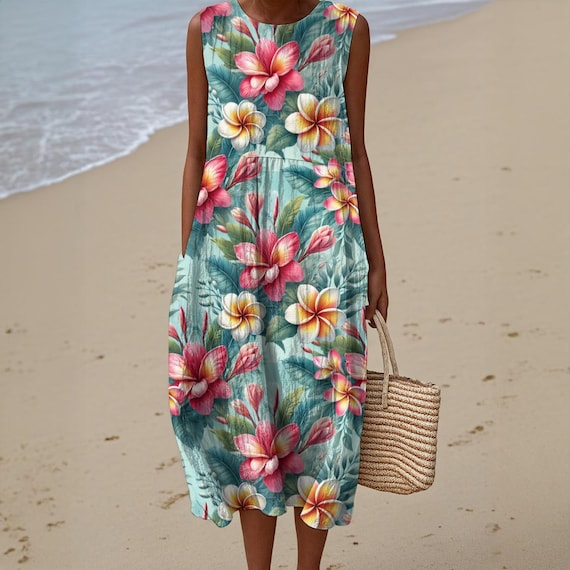 beach dress hawaii Kids Puka Dress | Hawaiian Apparel & Beachwear | Hilo Garden Sky | Size 4-6 main image 1