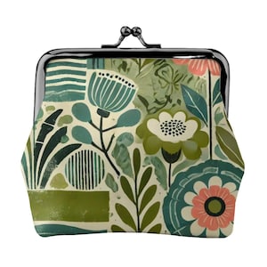 Monedero vintage con cierre de beso floral / Cartera pequeña de piel sintética para mujer / Monedero con estampado botánico / Estuche con cierre retro / Regalo para ella