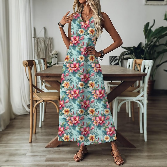 princess polly baby blue dress Pending Gorgeous 1960s blue on blue Hawaiian maxi dress! Print features hibiscus  flowers and what looks like ferns! Love the monochromatic look and the  vibrancy of the colors. Dress has a zipper
