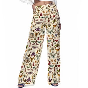 Entomology Rayon Palazzo Pants | Vintage Insect Print, High Waist