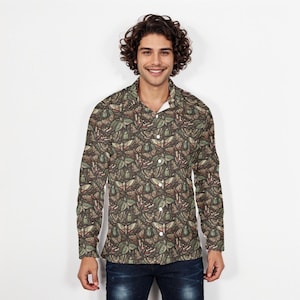 Moths and Bugs Print Long Sleeve Shirt: Gothic Dark Academia Style