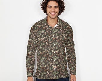 Camisa de manga larga con estampado de polillas e insectos: estilo gótico oscuro academia.