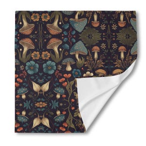 Mushroom Silk Bandana: Botanical Cottagecore Scarf