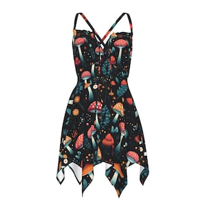 Silk Mushroom Print Slip Dress: Cottagecore Fairycore Pixie Dress