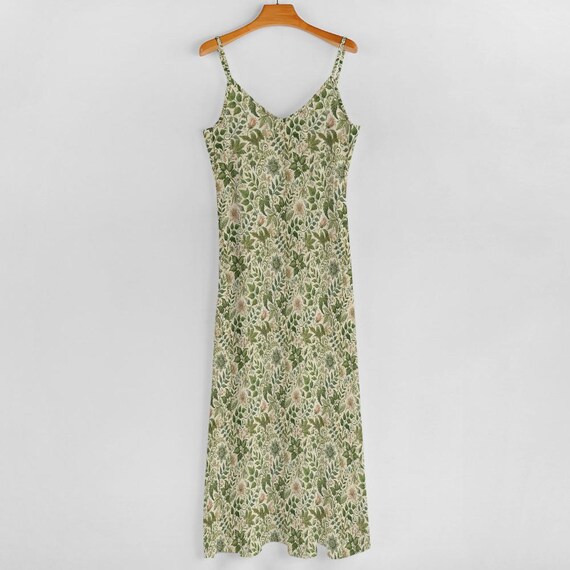 Boho Floral Maxi Dress: Vintage Green Cottagecore Sundress