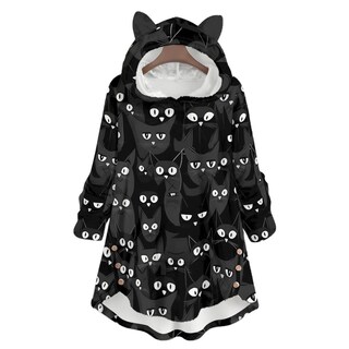 Felpa Con Cappuccio Donna Stampa Gatto 3D – Girocollo, Manica Lunga, Felpa Originale Per Amanti Dei Gatti