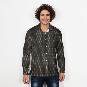 Men&#39;s Black Gold Pinstripe Button-Down Shirt, Party Cocktail