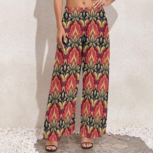High-Waist-Hose mit weitem Bein: Leichte Boho Beachwear