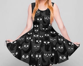 Whimsical Black Cat Skater Dress Fall-inspired Asymmetrical Fit - Etsy
