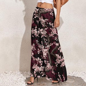 Cherry Blossom Wide Leg Pants: High Waist Boho Trousers