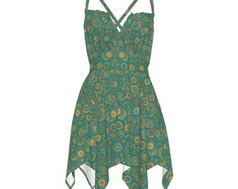Vestido lencero verde Paisley Sun para mujer, vestido playero Pixie Fairy, atuendo bohemio de verano sin mangas
