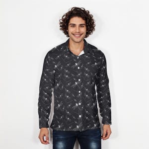 Dragonfly Print Men&#39;s Long Sleeve Shirt: Lightweight Button-Down Top