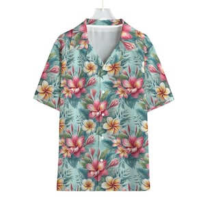 Blue Hawaii Faux Linen Hawaiian Shirt for Men, Tropical Summer Button-Up, Vintage Aloha Shirt, Retro Beach Shirt, Island Vibes Vacation Top