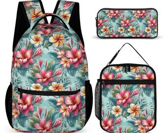Blue Hawaii Backpack Set: Tropical Kids School Bag, Lunchbox & Pencil Case