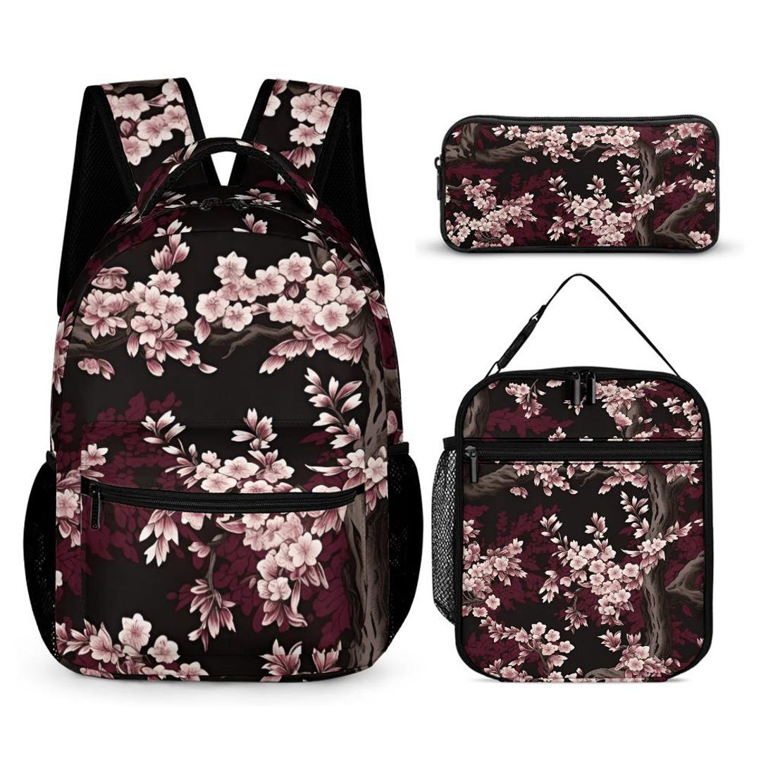 Cherry Blossom Backpack Set, Sakura Floral Print, Kids School Bag
