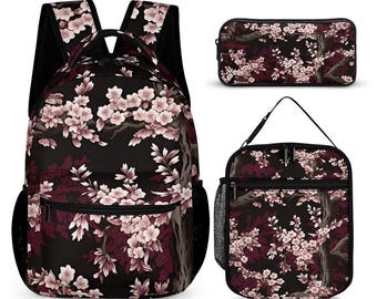 Cherry Blossom Backpack Set, Sakura Floral Print, Kids School Bag