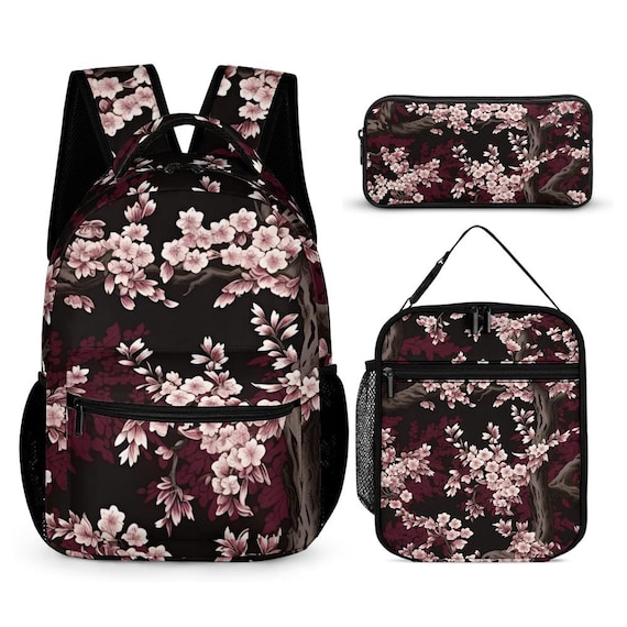 Cherry Blossom Backpack Set, Sakura Floral Print, Kids School Bag
