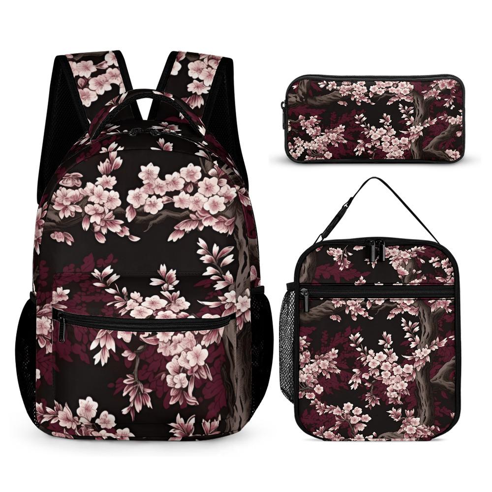 Cherry Blossom Backpack Set, Sakura Floral Print, Kids School Bag