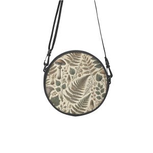 Botanical Fern & Mushroom Satchel Bag: Cottagecore Canvas Crossbody
