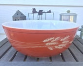 Vintage 404 Autumn Harvest Pyrex Mixing Bowl, Large Mixing Bowl, Burnt Orange, 4 Quart, Mixing Bowls, Baking, Cooking, Collectible, Wheat