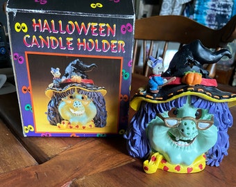 Vintage 90s Halloween Candleholder, Witch, Green Witch, Halloween, Halloween Decor, CVS, Retro, Votive Holder
