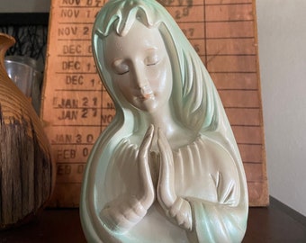 Vintage MCM Enesco Japan Virgin Mary Planter, RARE, Pearlescent, Mother Mary, Holy Mother, Blessed Virgin, Mid Century Modern, Retro