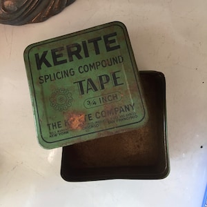Vintage Kerite Splicing Compound Tape Tin, Advertisement, Retro, Tins, Decor, Shelf Decor, Staging, Collectible, Shabby Chic, Mid Century